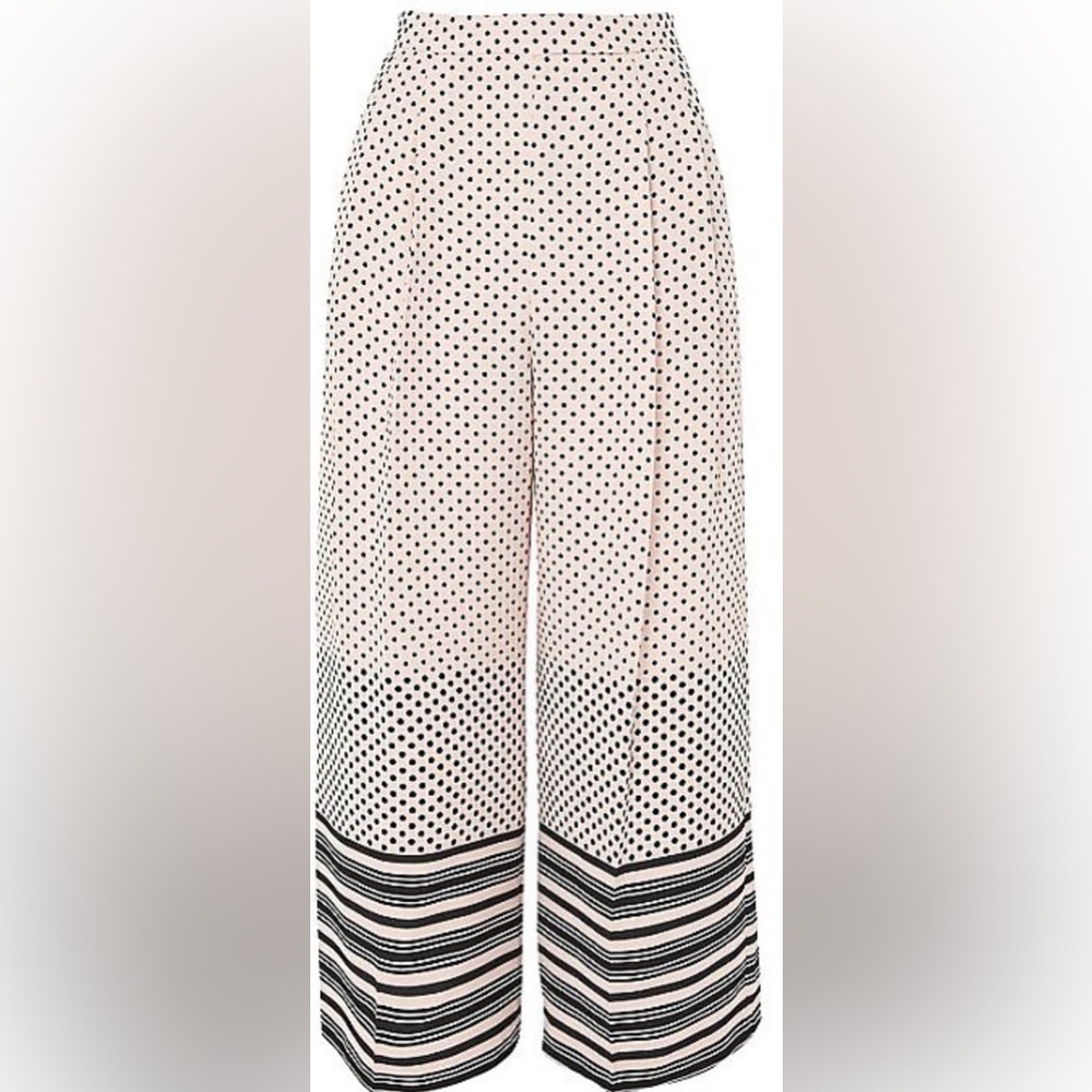 Topshop Black and White Patterned Wide-Leg Cropped Pants